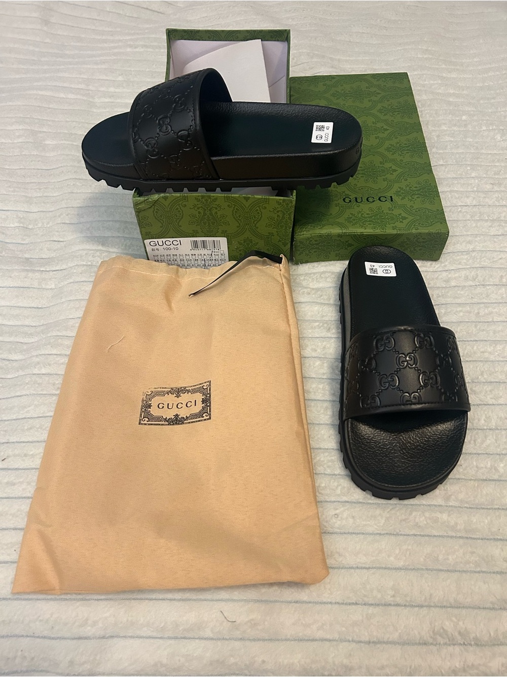 Gucci Black Embossed GG Leather Slide Sandals